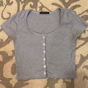 Brandy Melville Cropped Blue and White Striped Crop Top